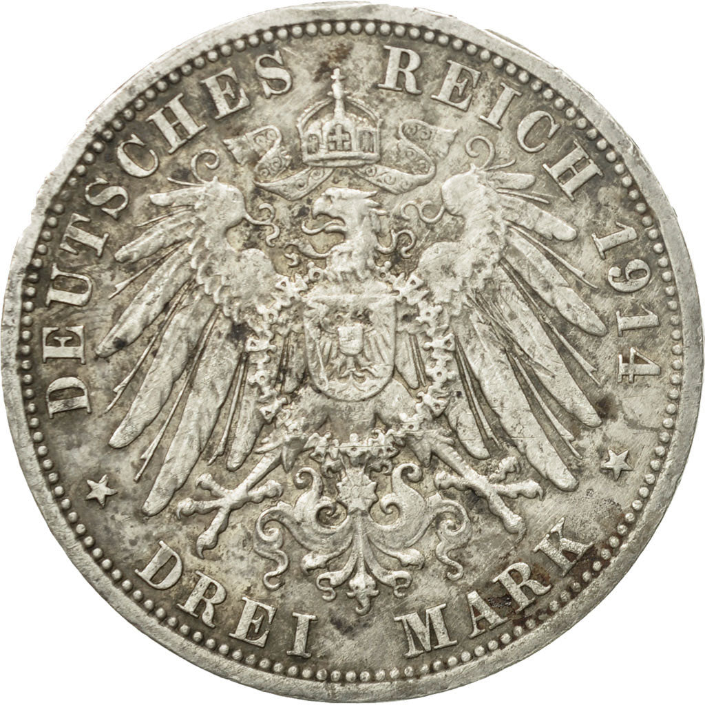 Coin, German States, PRUSSIA, Wilhelm II, 3 Mark, 1914, Berlin, VF(20-25)