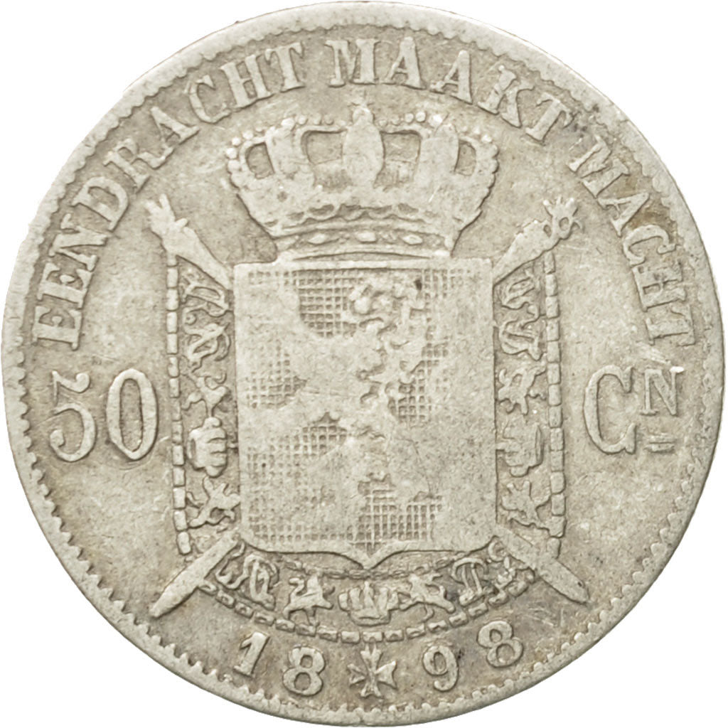Moneta, Belgio, Leopold II, 50 Centimes, 1898, MB+, Argento, KM:27