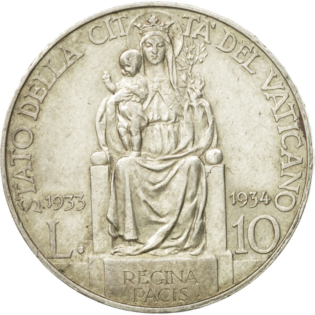 Coin, VATICAN CITY, Pius XI, 10 Lire, 1933-1934, Roma, EF(40-45), Silver, KM:18