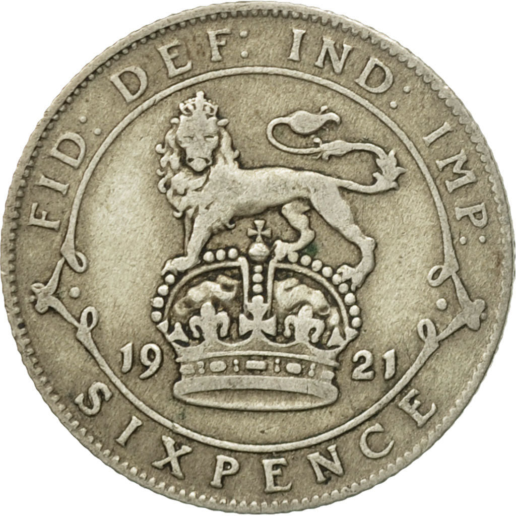 Coin, Great Britain, George V, 6 Pence, 1921, VF(20-25), Silver, KM:815a.1