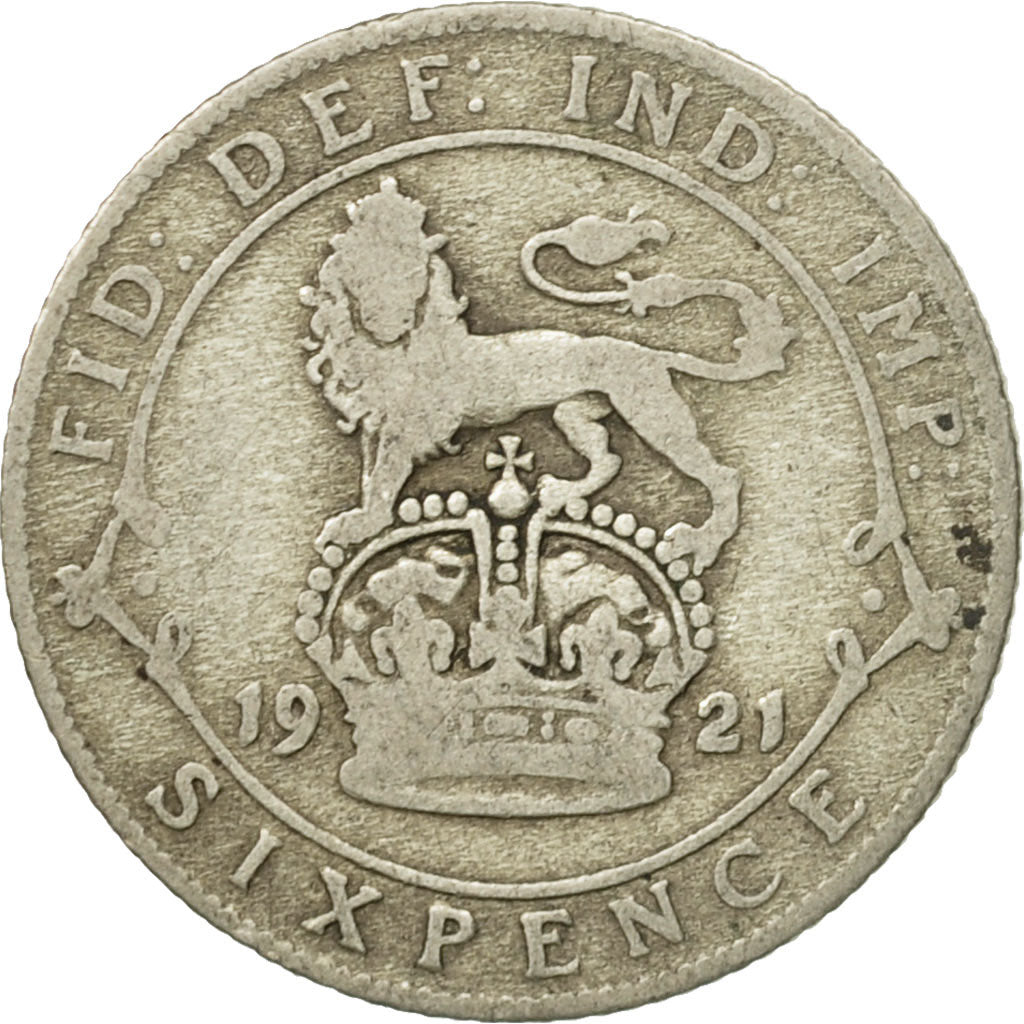 Coin, Great Britain, George V, 6 Pence, 1921, VF(30-35), Silver, KM:815a.1