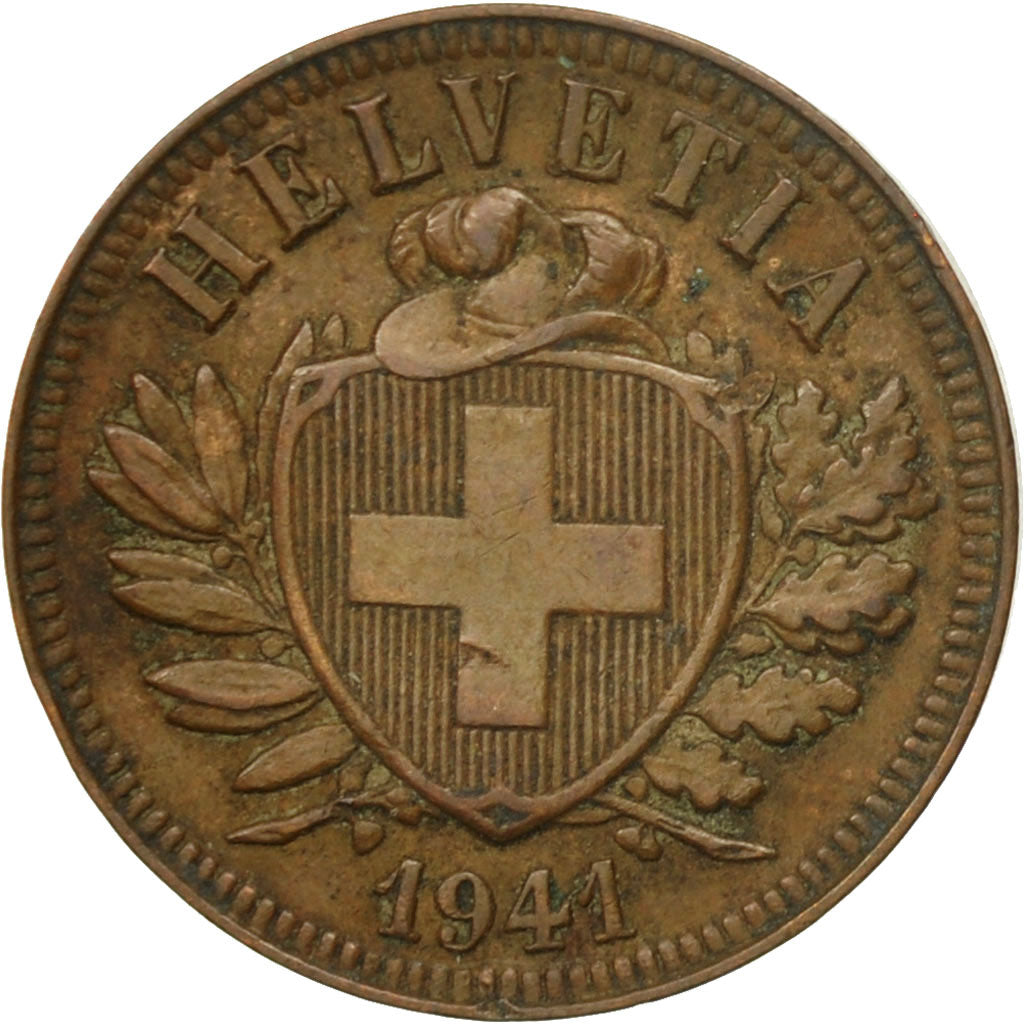 Coin, Switzerland, 2 Rappen, 1941, Bern, EF(40-45), Bronze, KM:4.2a