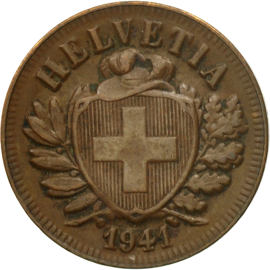 Moneta, Szwajcaria, 2 Rappen, 1941, Bern, VF(30-35), Bronze, KM:4.2a