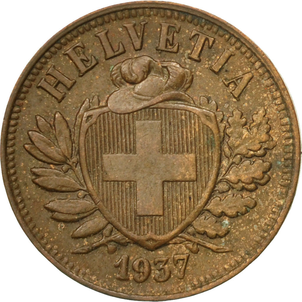 Coin, Switzerland, 2 Rappen, 1937, Bern, VF(30-35), Bronze, KM:4.2a