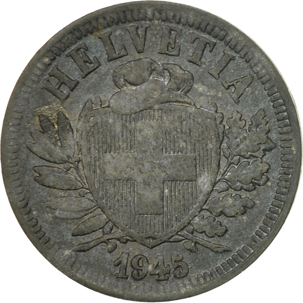 Coin, Switzerland, 2 Rappen, 1945, Bern, VF(30-35), Zinc, KM:4.2b