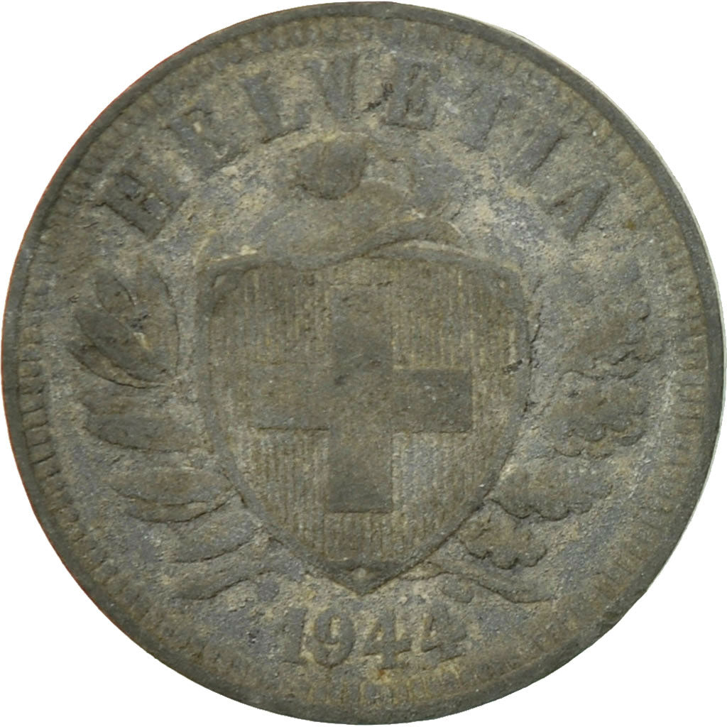 Moneta, Szwajcaria, 2 Rappen, 1944, Bern, VF(20-25), Cynk, KM:4.2b