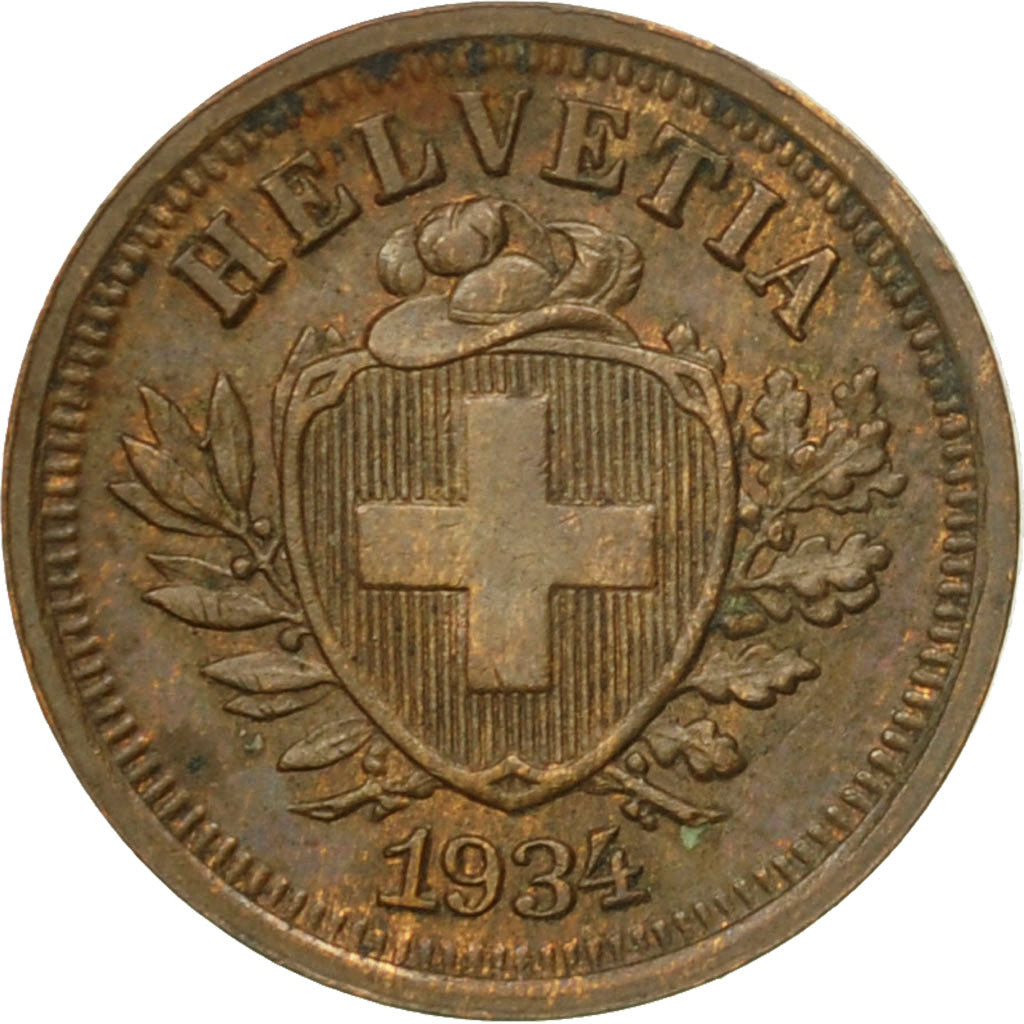 Coin, Switzerland, Rappen, 1934, Bern, VF(30-35), Bronze, KM:3.2