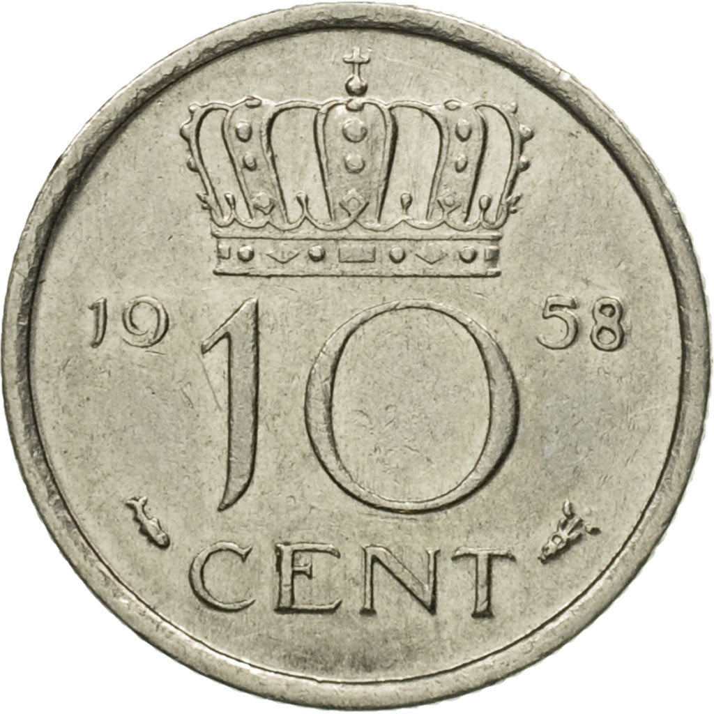 Moneda, Países Bajos, Juliana, 10 Cents, 1958, MBC, Níquel, KM:182