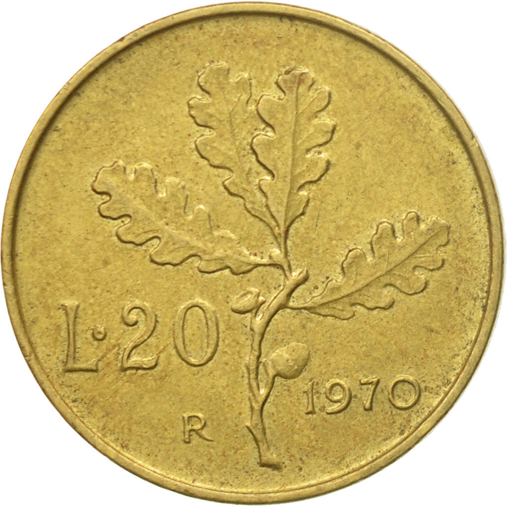 Coin, Italy, 20 Lire, 1970, Rome, EF(40-45), Aluminum-Bronze, KM:97.2