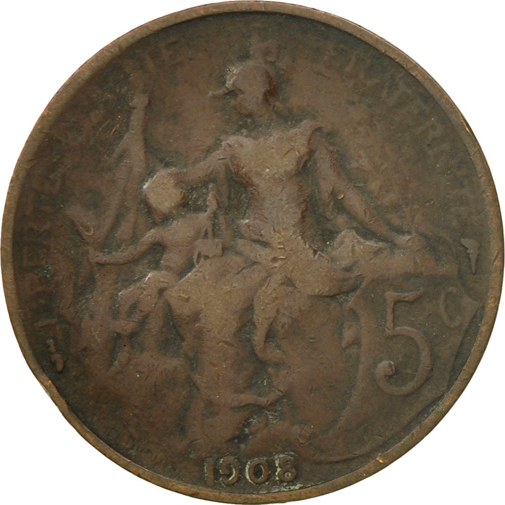 Moneta, Francia, Dupuis, 5 Centimes, 1908, Paris, MB+, Bronzo, KM:842