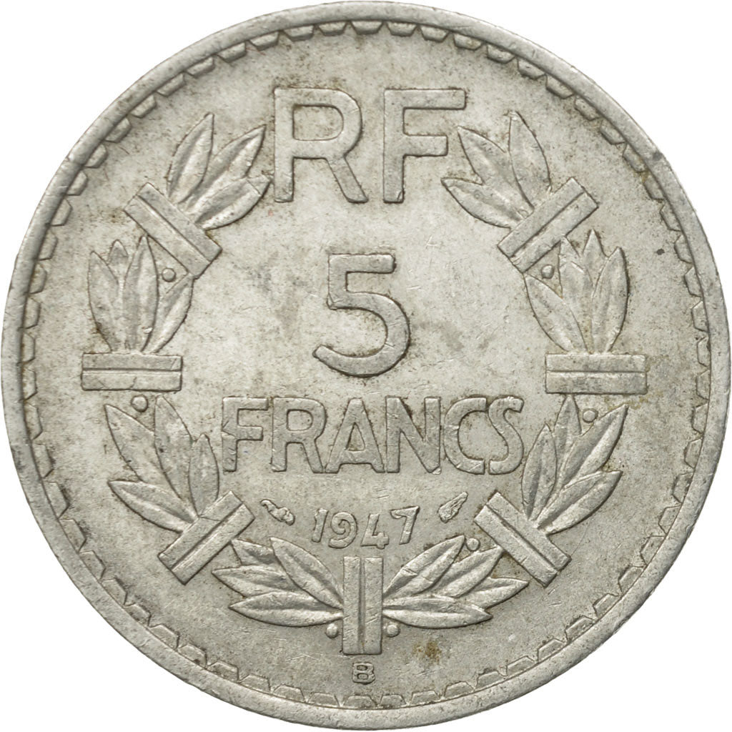 Moneta, Francia, Lavrillier, 5 Francs, 1947, Beaumont - Le Roger, MB, Alluminio