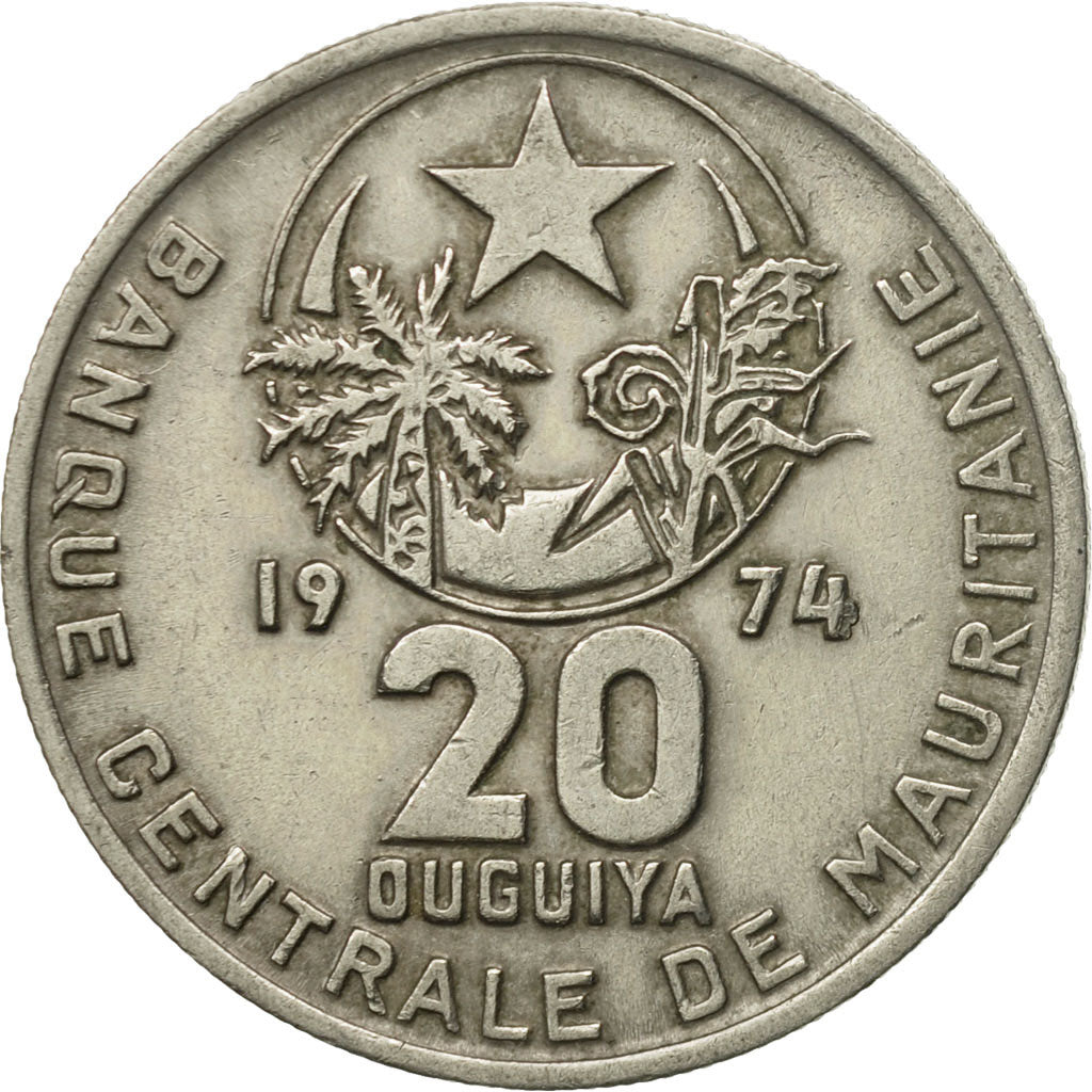 Coin, Mauritania, 20 Ouguiya, 1974, AU(50-53), Copper-nickel, KM:5