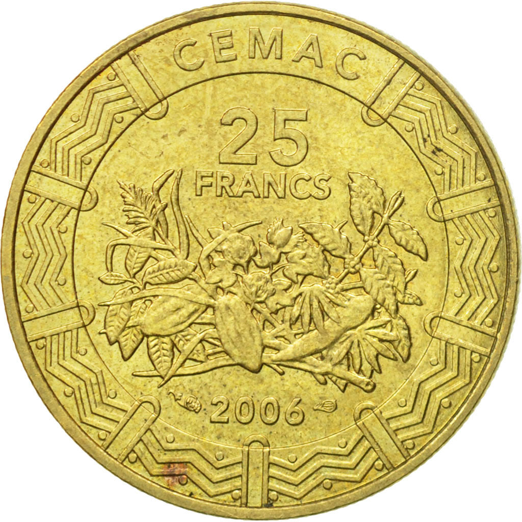 Coin, Central African States, 25 Francs, 2006, Paris, EF(40-45), Brass, KM:20