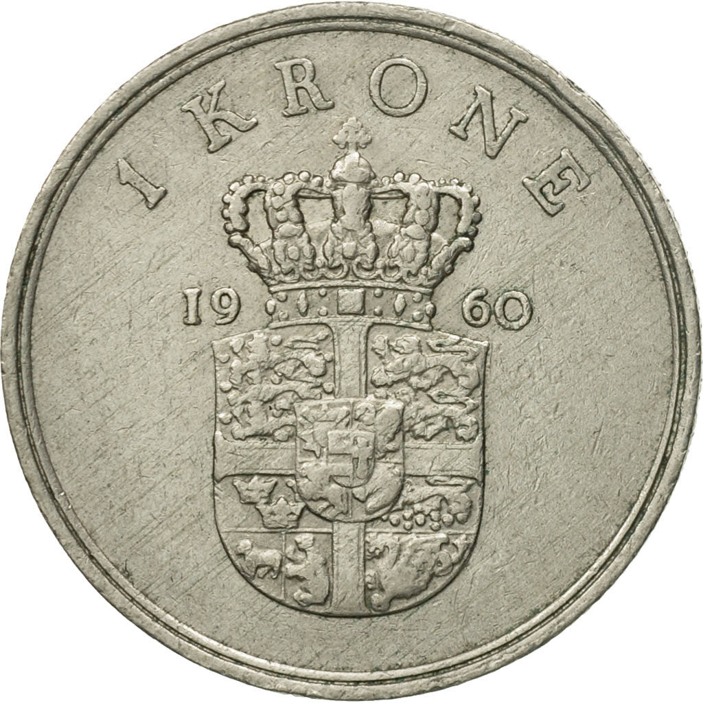 Coin, Denmark, Frederik IX, Krone, 1960, Copenhagen, VF(30-35), Copper-nickel