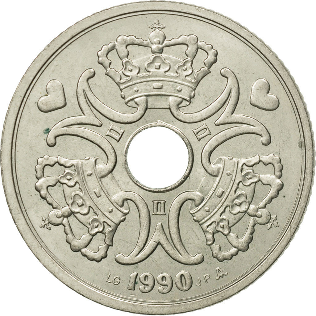 Moneta, Danimarca, Margrethe II, 5 Kroner, 1990, Copenhagen, BB+, Rame-nichel