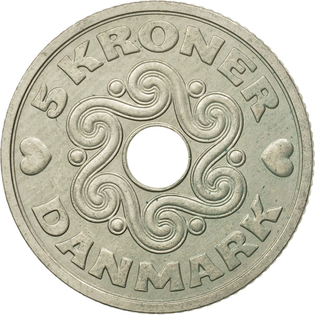 Moneta, Danimarca, Margrethe II, 5 Kroner, 1990, Copenhagen, BB+, Rame-nichel