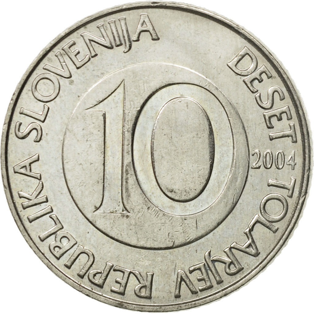 Coin, Slovenia, 10 Tolarjev, 2004, AU(50-53), Copper-nickel, KM:41