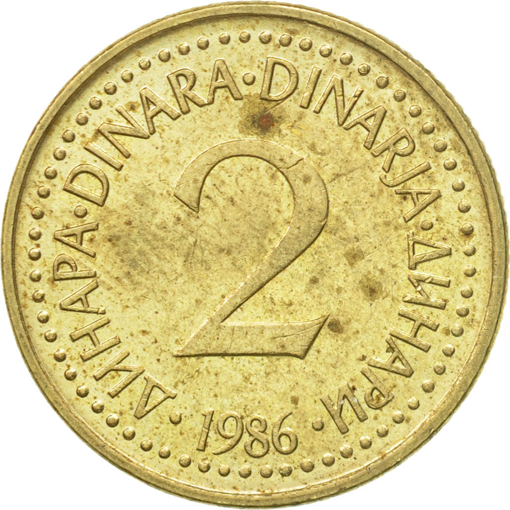 Moneta, Iugoslavia, 2 Dinara, 1986, MB, Nichel-ottone, KM:87
