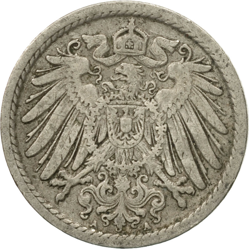 Moneda, ALEMANIA - IMPERIO, Wilhelm II, 5 Pfennig, 1907, Berlin, MBC, Cobre -