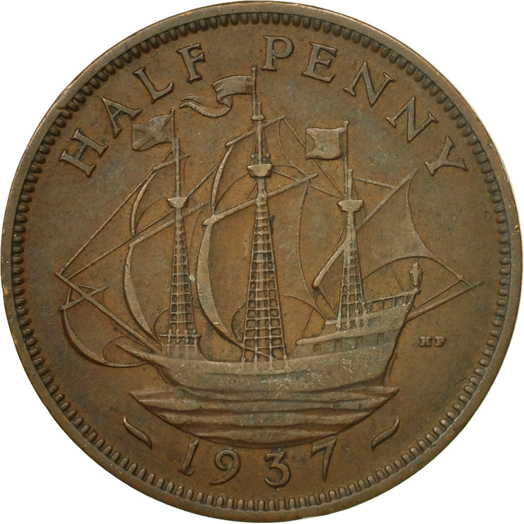Münze, Großbritannien, George VI, 1/2 Penny, 1937, SS+, Bronze, KM:844