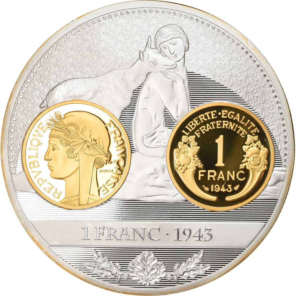 França, Medal, Histoire de la Monnaie Française, 1 Franc 1943, MS(65-70)