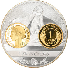 França, Medal, Histoire de la Monnaie Française, 1 Franc 1943, MS(65-70)