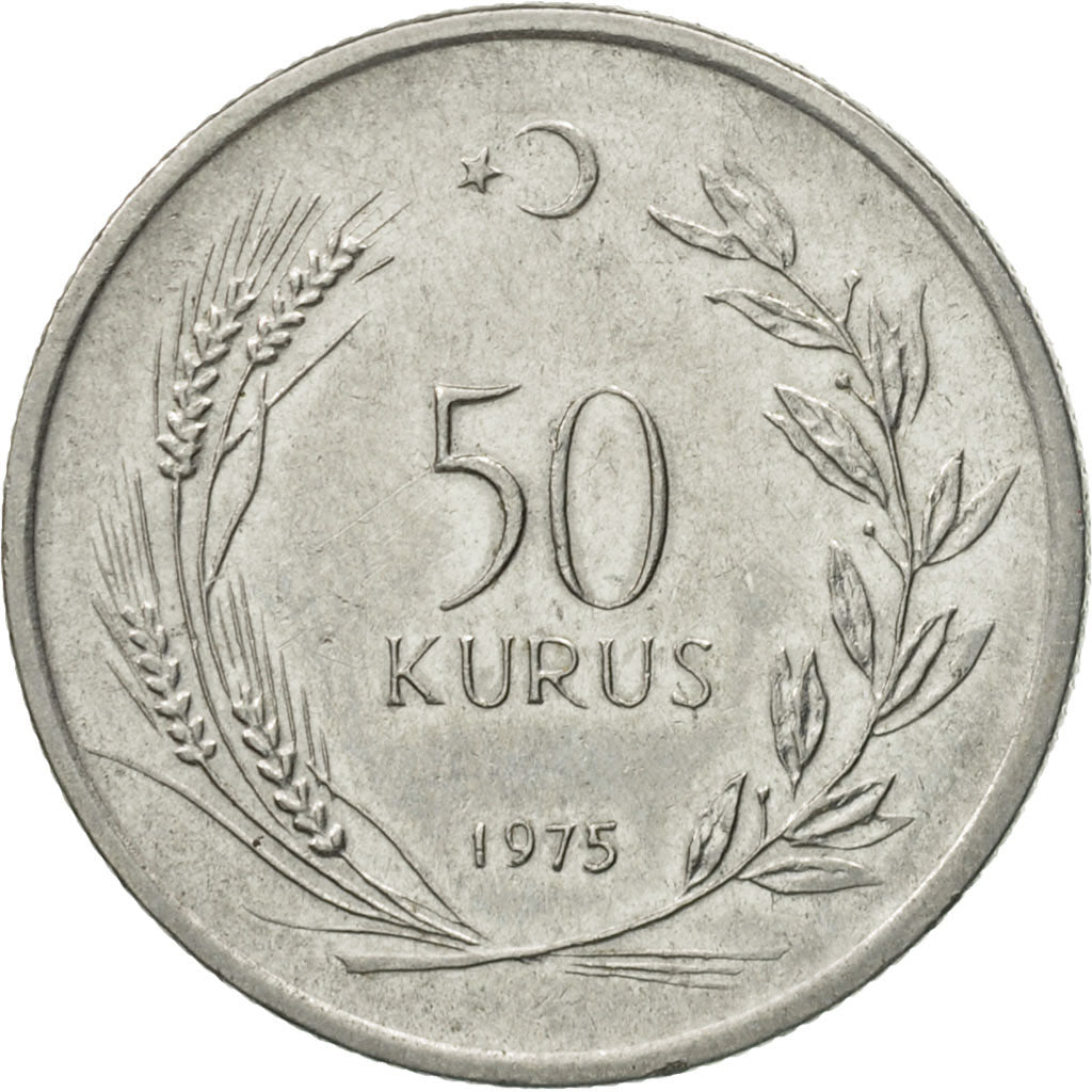 Coin, Turkey, 50 Kurus, 1975, EF(40-45), Stainless Steel, KM:899