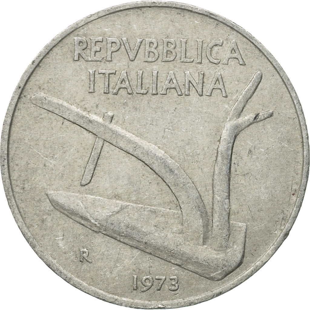 Coin, Italy, 10 Lire, 1973, Rome, VF(30-35), Aluminum, KM:93
