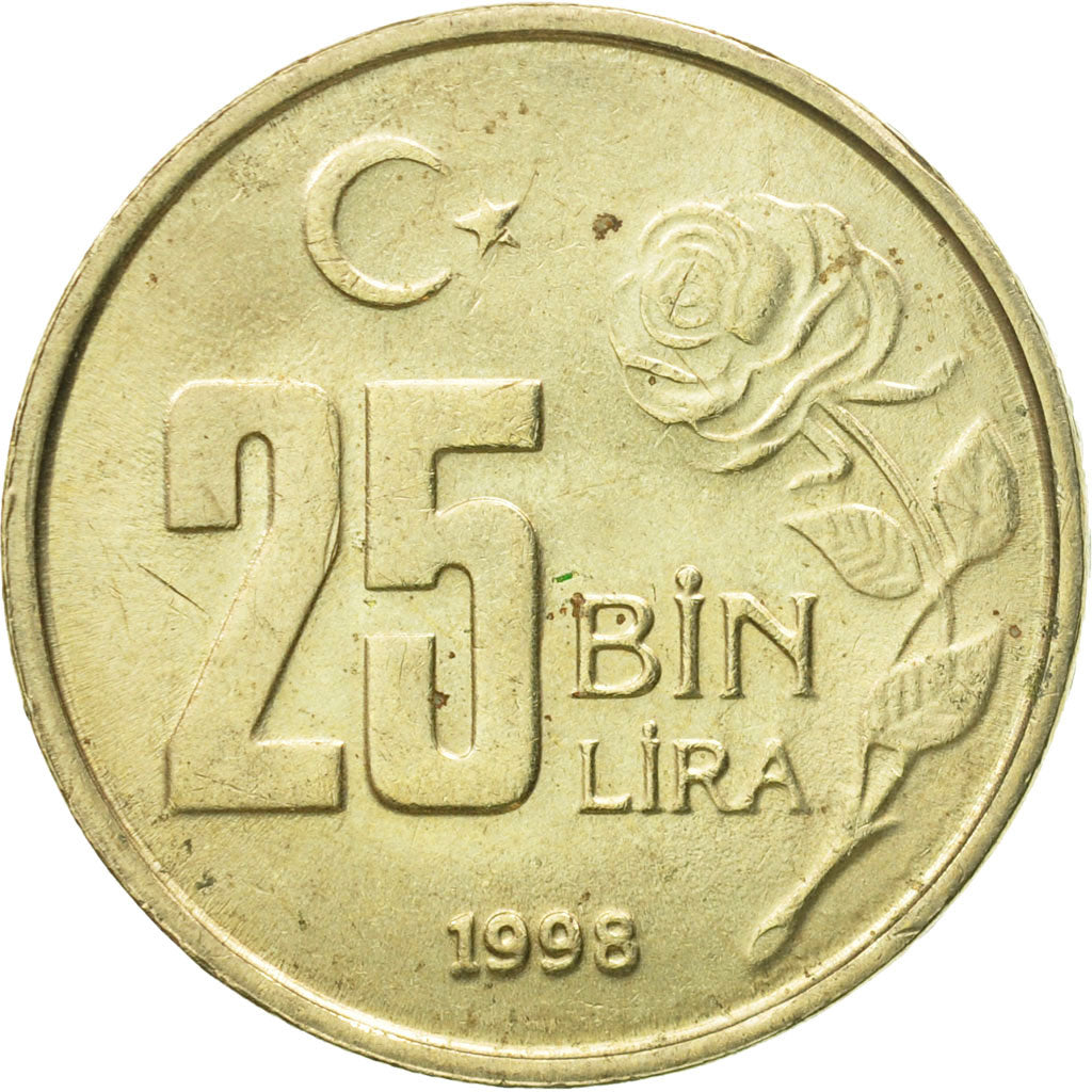Moneta, Turchia, 25000 Lira, 25 Bin Lira, 1998, BB+, Rame-nichel-zinco, KM:1041