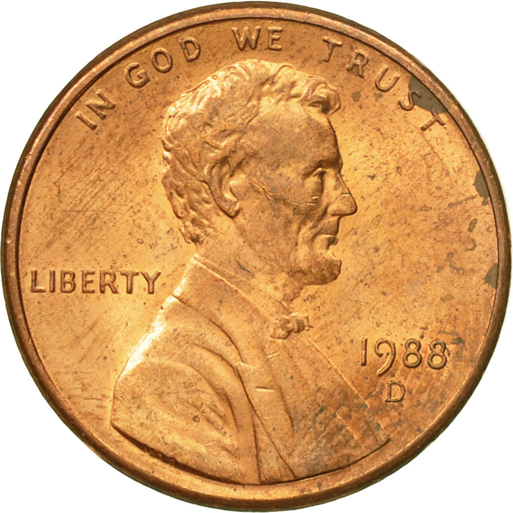 Coin, United States, Lincoln Cent, Cent, 1988, U.S. Mint, Denver, EF(40-45)