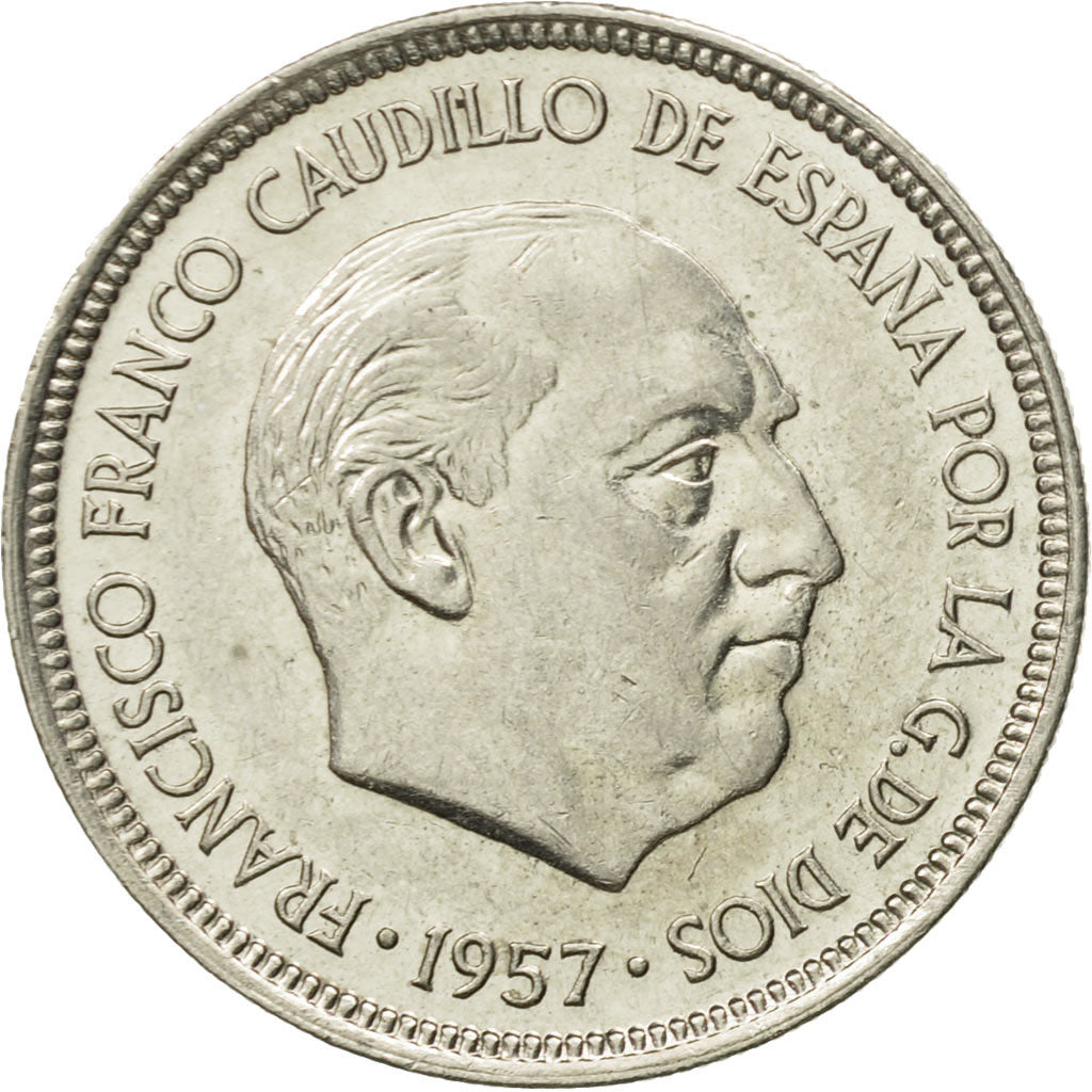 Coin, Spain, Caudillo and regent, 5 Pesetas, 1975, AU(55-58), Copper-nickel