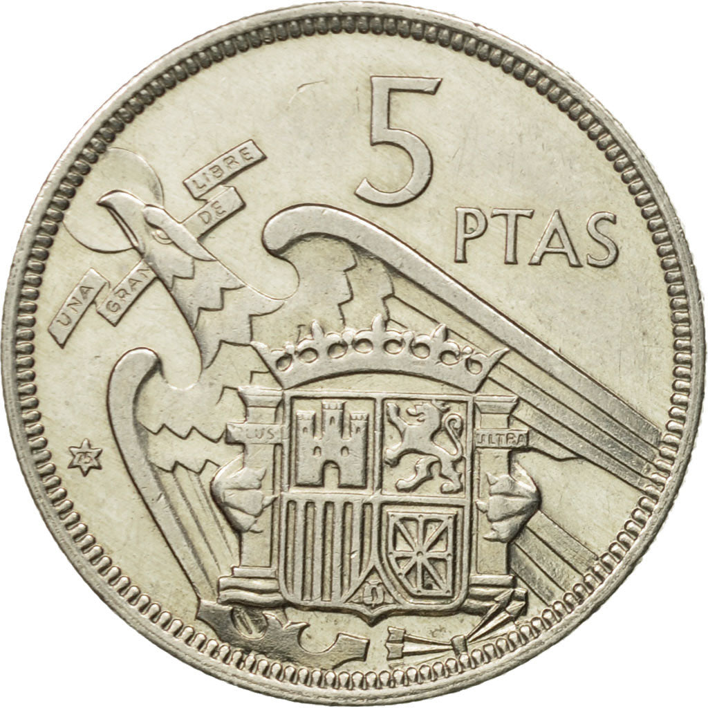Coin, Spain, Caudillo and regent, 5 Pesetas, 1975, AU(55-58), Copper-nickel