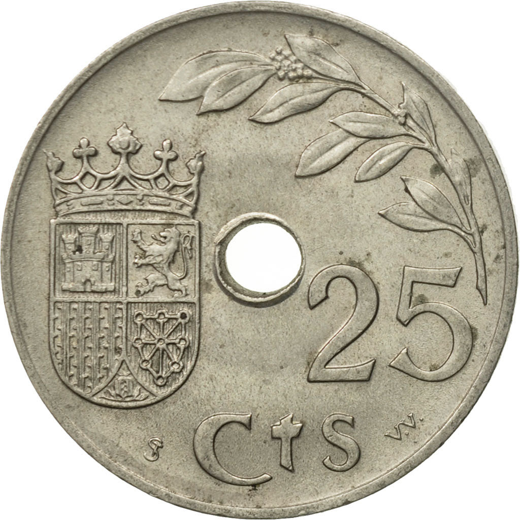 Coin, Spain, 25 Centimos, 1937, Vienna, AU(50-53), Copper-nickel, KM:753
