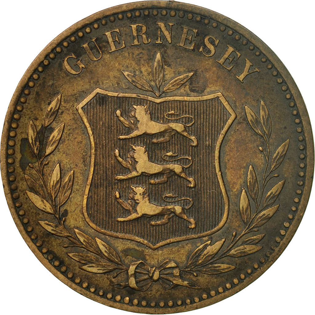 Coin, Guernsey, 8 Doubles, 1885, Heaton, Birmingham, AU(50-53), Bronze, KM:7