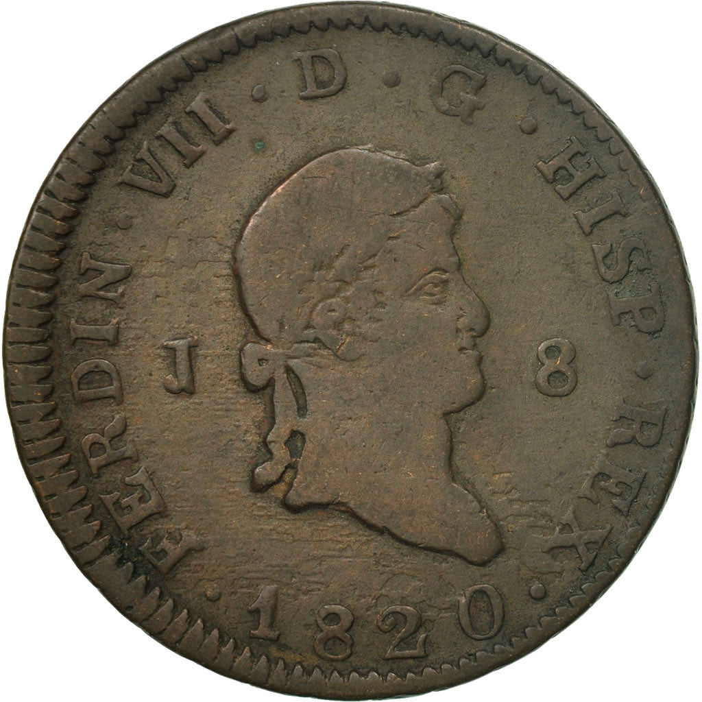 Coin, Spain, Ferdinand VII, 8 Maravedis, 1820, Jubia, VF(20-25), Copper, KM:491