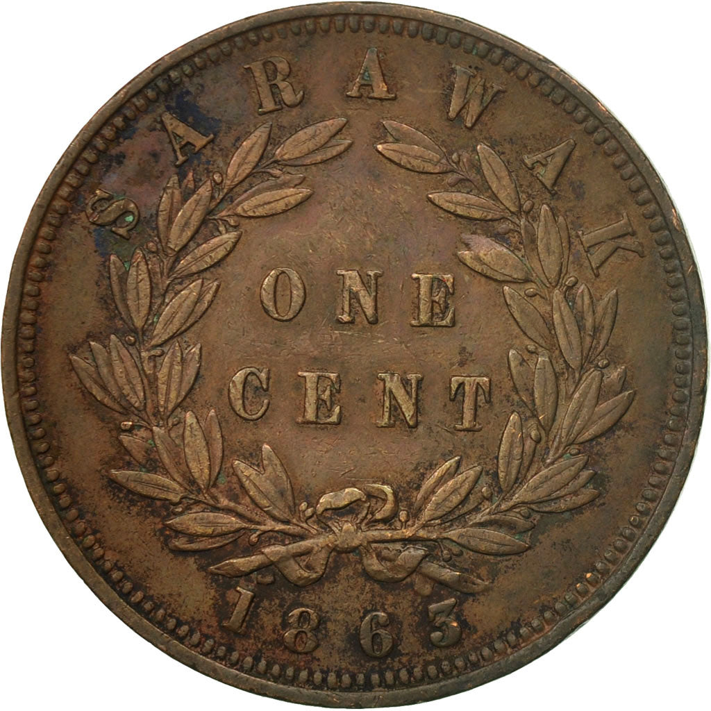 Coin, Sarawak, James Brooke, Cent, 1863, EF(40-45), Copper, KM:3