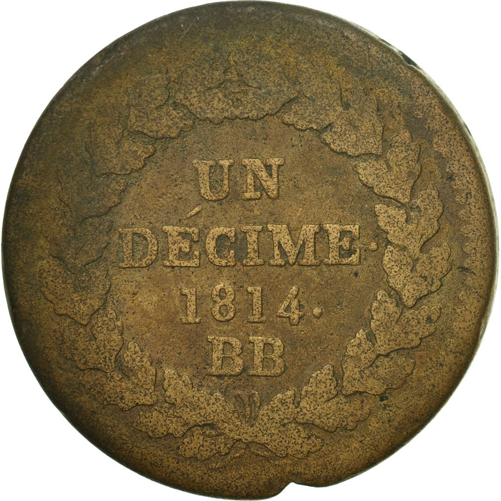 Moneda, Francia, Napoléon I, Decime, 1814, Strasbourg, BC, Bronce, KM:700, Le