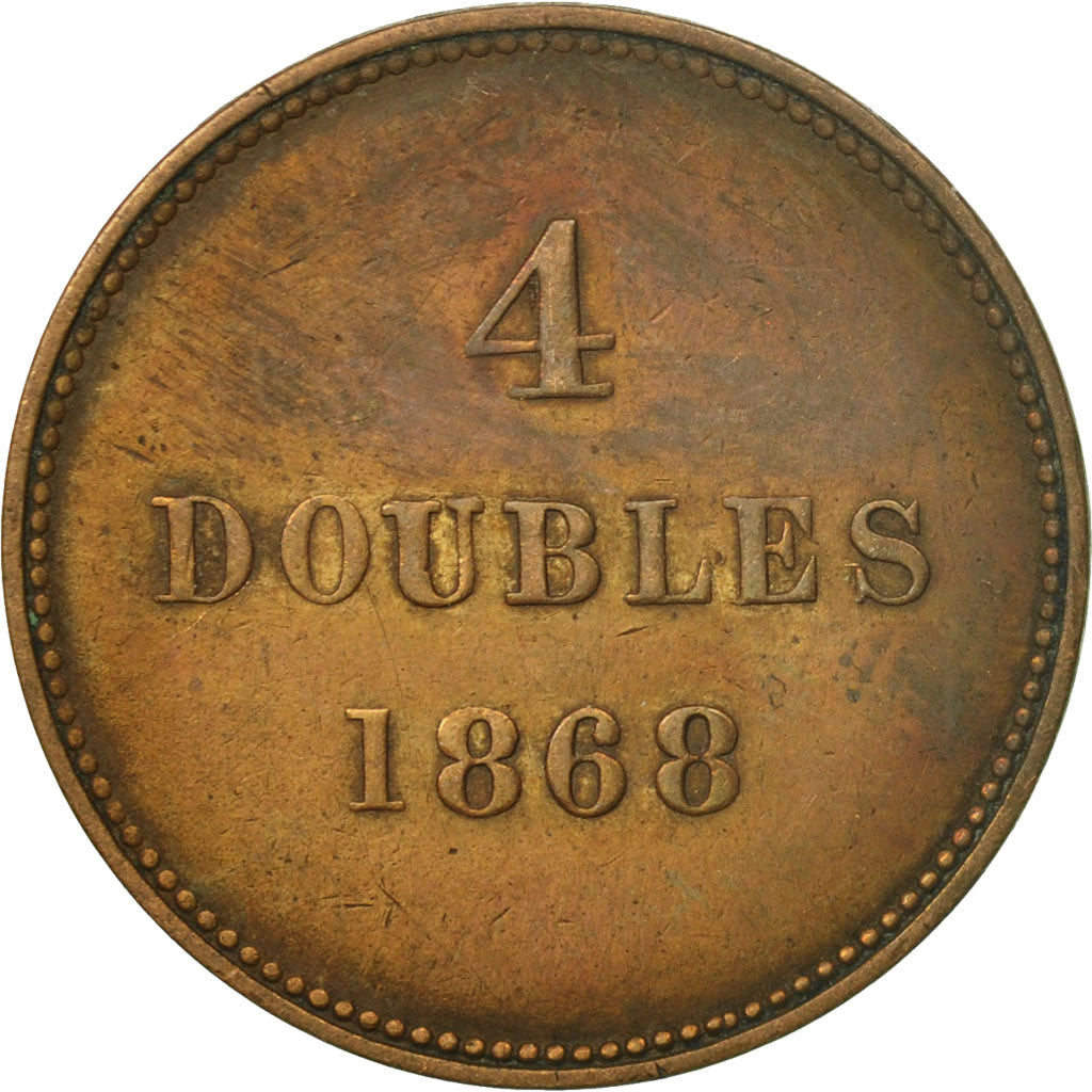 Coin, Guernsey, 4 Doubles, 1868, Heaton, Birmingham, EF(40-45), Bronze, KM:5