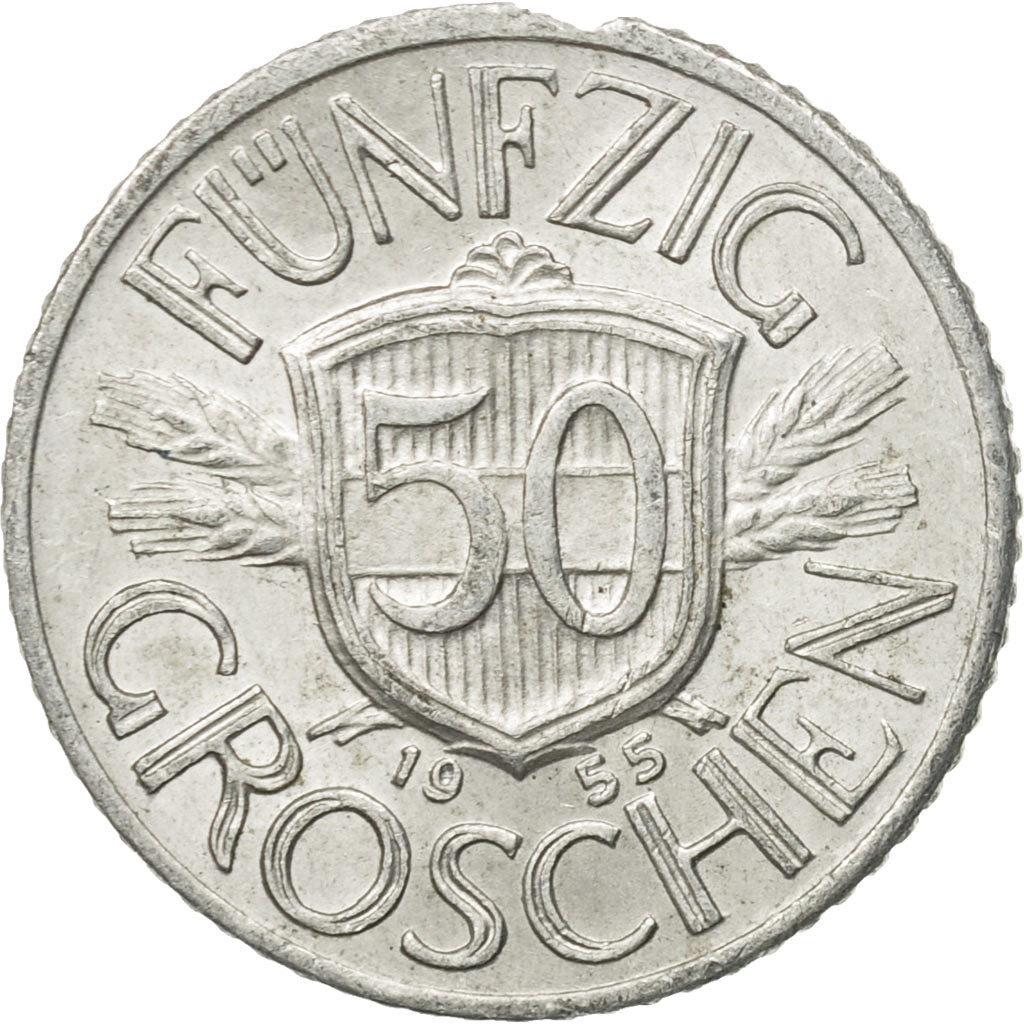 Coin, Austria, 50 Groschen, 1955, AU(50-53), Aluminum, KM:2870