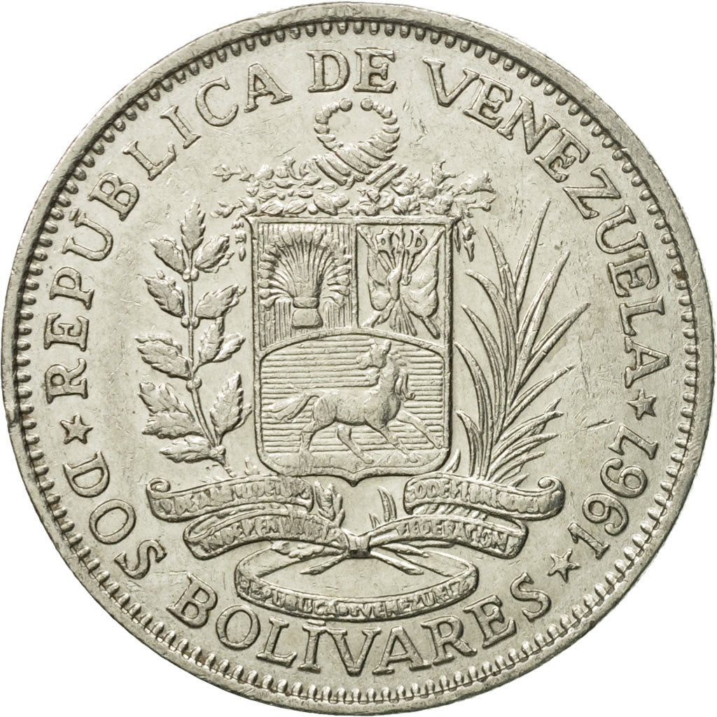 Münze, Venezuela, 2 Bolivares, 1967, SS, Nickel, KM:43