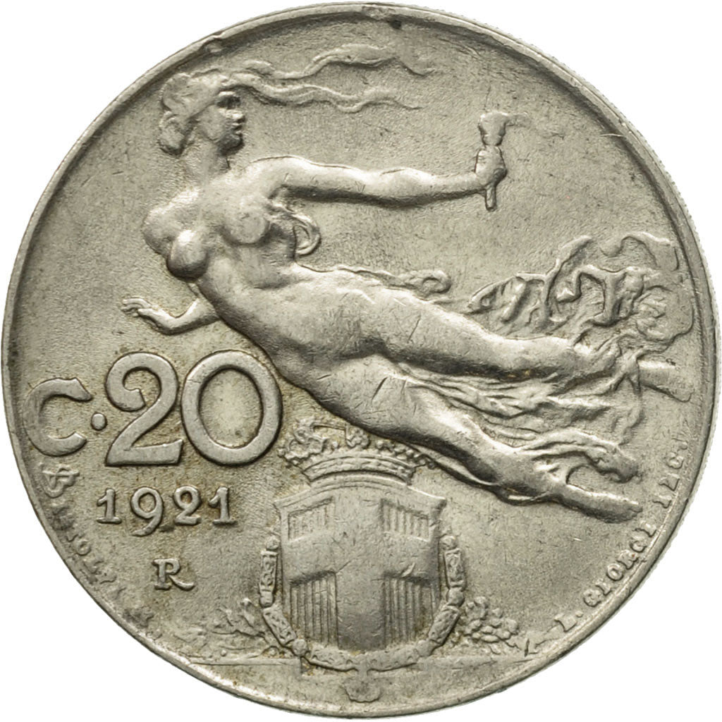 Coin, Italy, Vittorio Emanuele III, 20 Centesimi, 1921, Rome, AU(50-53), Nickel
