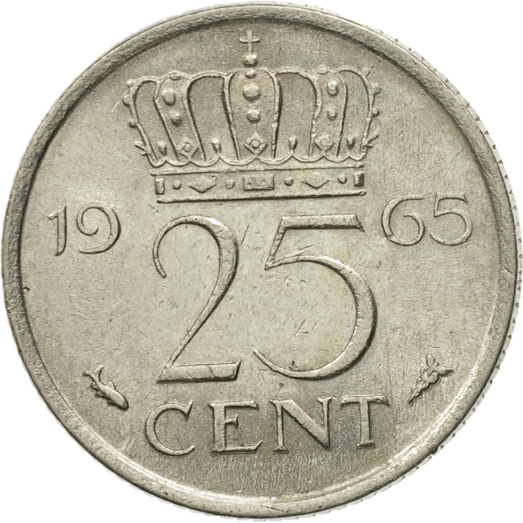 Moneda, Países Bajos, Juliana, 25 Cents, 1965, MBC+, Níquel, KM:183