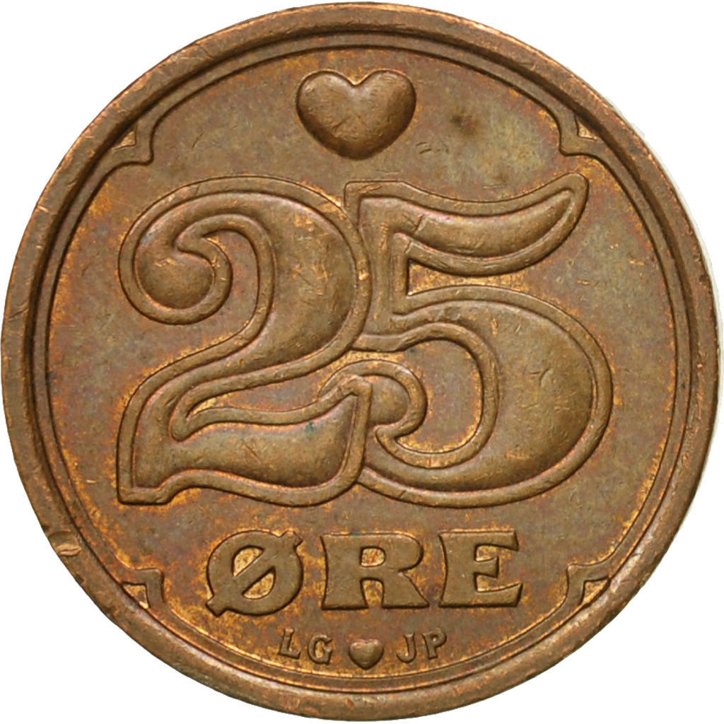 Moneta, Dania, Margrethe II, 25 Öre, 1999, Copenhagen, EF(40-45), Bronze