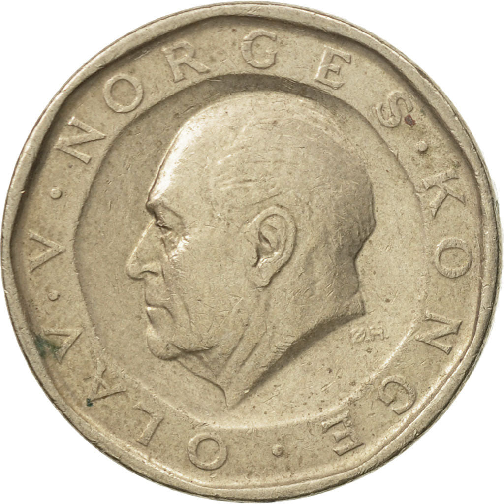 Moneta, Norwegia, Olav V, 10 Kroner, 1985, VF(30-35), Mosiądz niklowy, KM:427