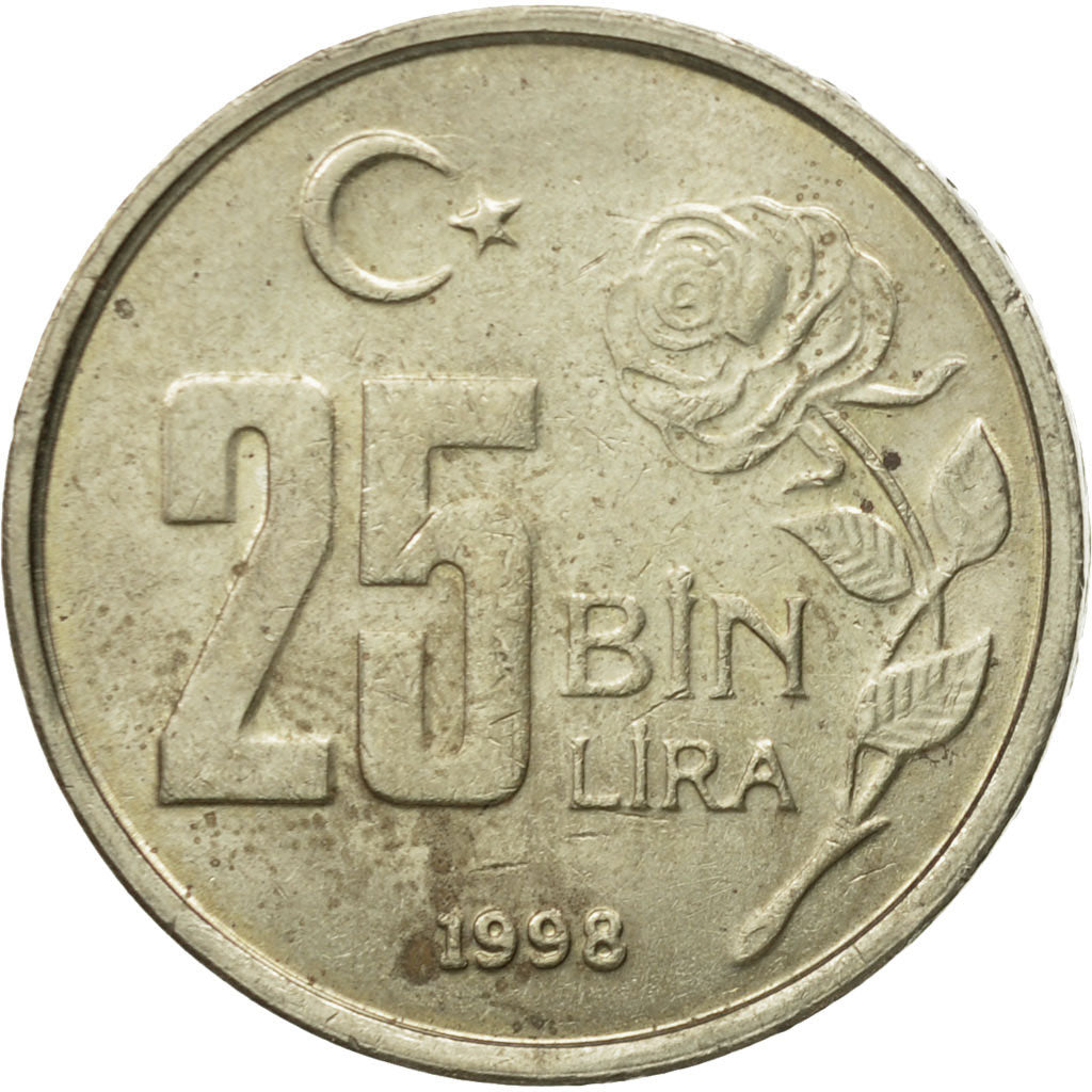 Monnaie, Turquie, 25000 Lira, 25 Bin Lira, 1998, TB+, Copper-Nickel-Zinc