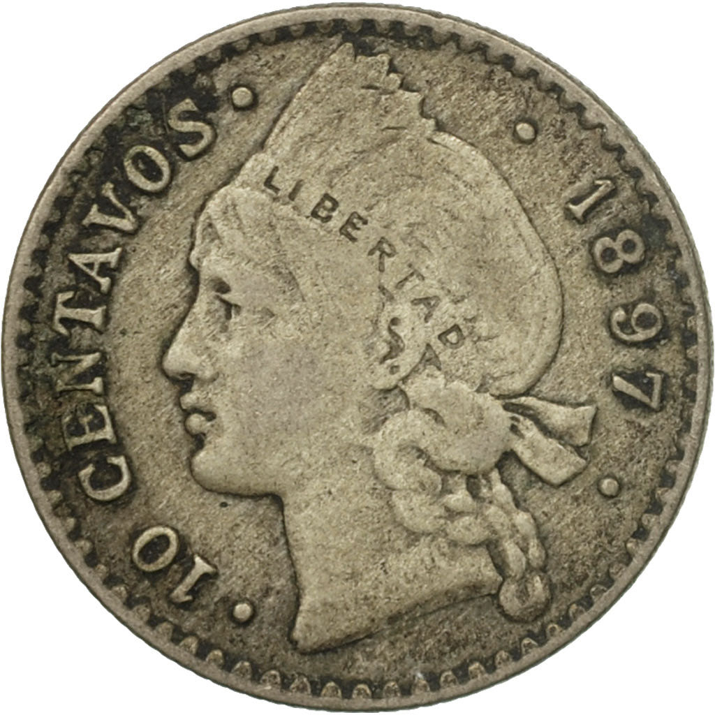 Coin, Dominican Republic, 10 Centavos, 1897, Philadelphia, EF(40-45), Silver