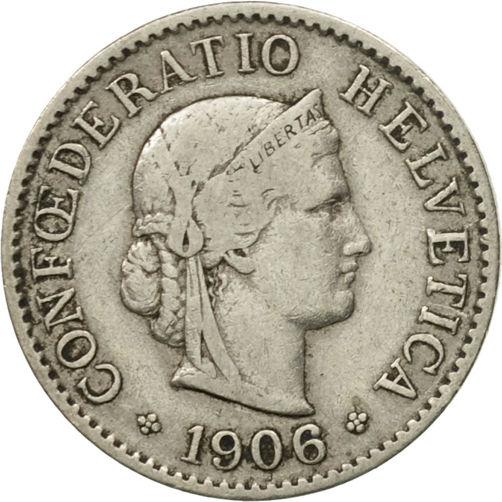 Coin, Switzerland, 20 Rappen, 1906, Bern, EF(40-45), Nickel, KM:29