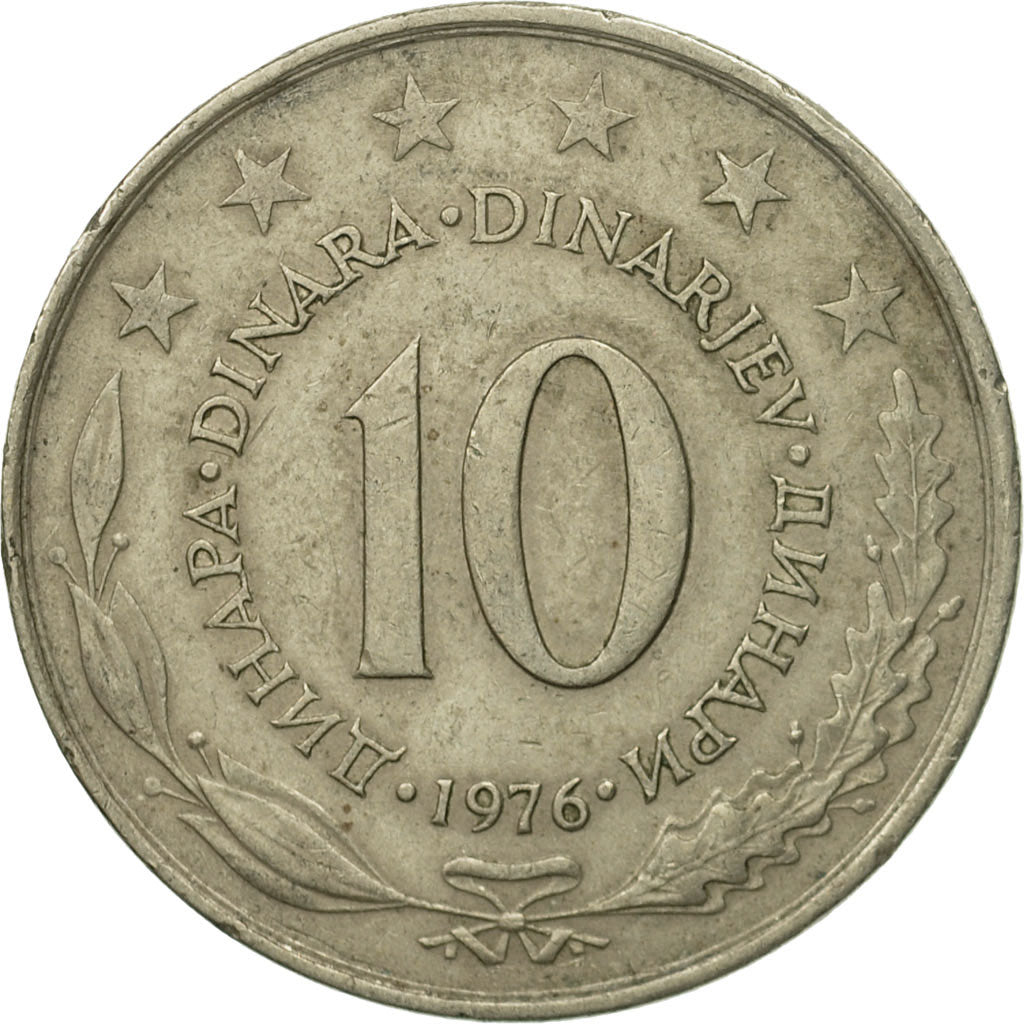 Moneta, Iugoslavia, 10 Dinara, 1976, MB+, Rame-nichel, KM:62