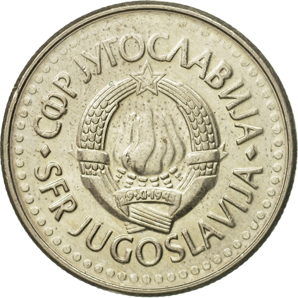 Coin, Yugoslavia, 5 Dinara, 1991, AU(55-58), Copper-Nickel-Zinc, KM:144