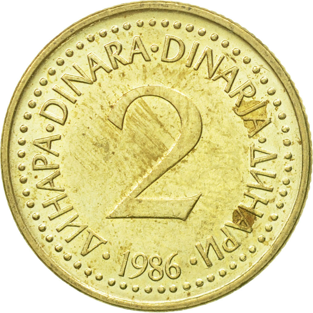 Moneta, Iugoslavia, 2 Dinara, 1986, BB, Nichel-ottone, KM:87